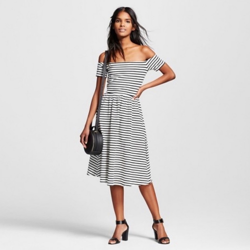 Who What Wear Striped Off The Shoulder Dress